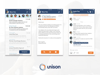 Unison Mobile App Design app app apps application app branding application ui design email layout mail mail app messenger uidesign ux ux ui webapp