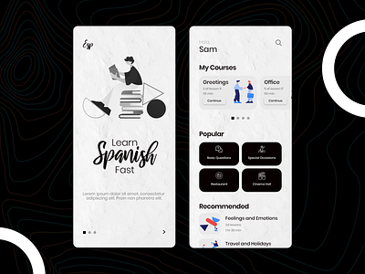 Learn Español app clean course dark design education education app ios knowledge language app learning lesson minimal mobile spanish student task ui ux