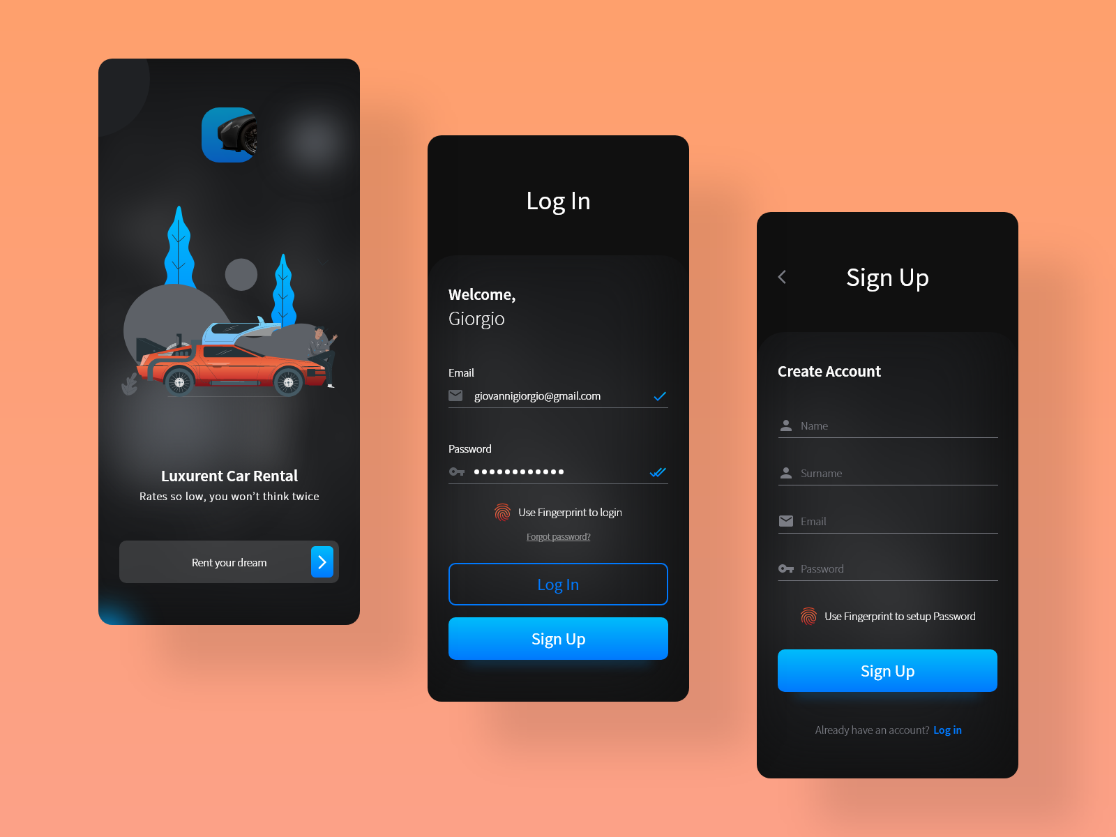 Login and Signup Screen for Car Rental App by Zared on Dribbble