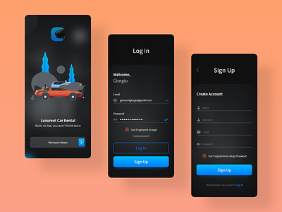 Login and Signup Screen for Car Rental App