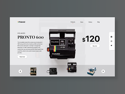 Polaroid Landing Page camera clean concept creative design dribbble gadget homepage landing page lens minimal product product design shop ui ux vintage web website white