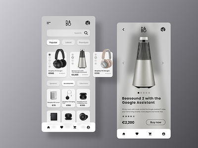 Bang & Olufsen app bang and olufsen clean concept creative dark design earphone headphone minimal music product ui ux white