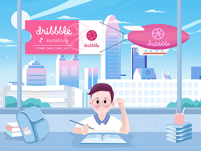 2 Dribbble Invites illustration