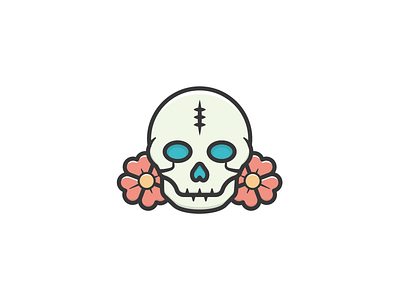 Skull Sticker badge clean cute dead floral flower herbal illustration logo minimal simple skeleton skull sticker