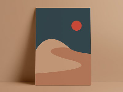 Flat Desert Illustration | Geometric Landscape | Sunset