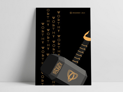 The Mjolnir - Thor's Hammer | Wall Art black gold endgame font design font designer geometric art illustration illustration design marvel marvelcomics minimal mjolnir poster poster a day poster art superheroes thor vector wall art