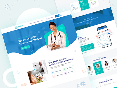 Online Medical Health Service UI/UX - Landing Page abstract agency architecture branding business colorful corporate creative design graphic design illustration logo design marketing medical health ui medical website minimal ui ui ux design ux website design