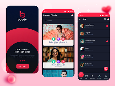 Buddy- Online Chatting and Dating Mobile App UI UX Design