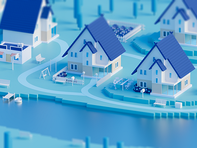 Blue Village 3d art blender blue cool design graphic design illustration ui village