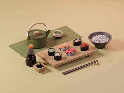 Sushi 3d art blender branding graphic design illustration sushi