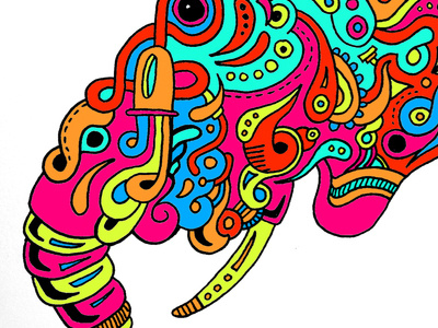 Elephant colour drawing freehand