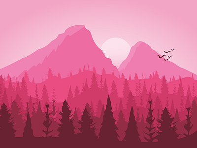 pink adobe digitalart flatart forest graphic illustration landscape mountains pink trees vector vectorillustration