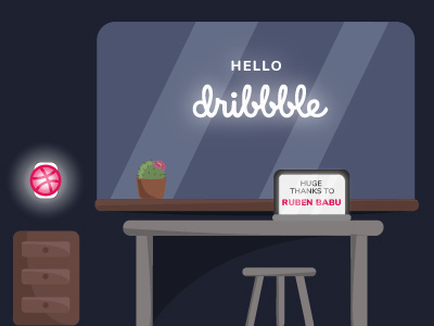 Hello Dribbble cactus first shot hello dribbble illustration macbook simple workingspace