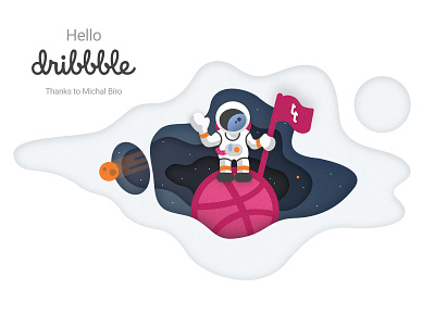 Hello Dribbble! design flag flat hello dribbble illustration planet vector