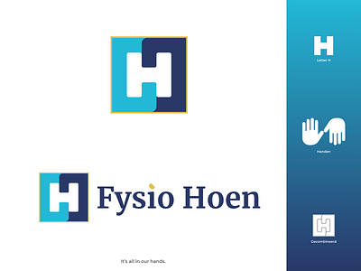 Logo Physio Hoen blue design flat flat design gold hands health healthy illustration illustrator logo logo design modern physio physiotherapy vector