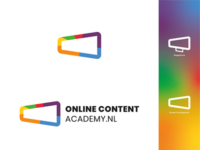 Online Content Academy logo academy colorful content design flat horn logo logodesign megaphone modern news online online content screen smartphone socials youtube