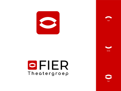 FIER Theatergroup Logo branding eye flat group happy illustration logo logo design love mask minimalistic modern performance red sad see smile theater theatre vector