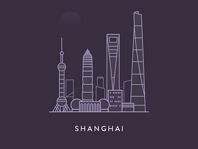 Shanghai buildings bund city illustration line pudong shanghai skyline