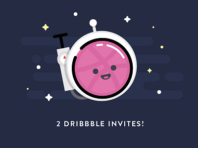 2 Dribbble Invites! (Space Version) astronaut ball dribbble illustration invitation invite space