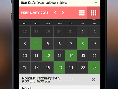 Shift WIP calendar mobile schedule shift ui