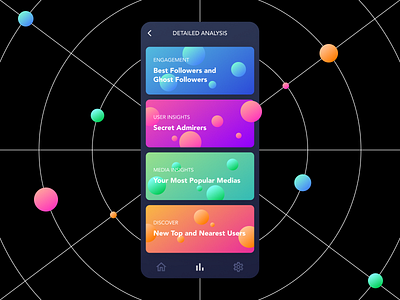 InstaTracker - mobile app app black bubble bubbles dark dark app dark mode dark theme dark ui design gradient gradients mobile mobile app pink product design ui ui design ux