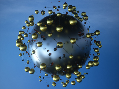 Sphere particle 3d abstract c4d design gold hdri iron octane render otoy randomize sphere