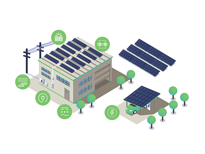 Illustration buildings design electricity illustration infographics panels photovoltaics solar solar panels sun