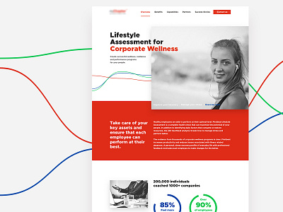 Lifestyle assessment for corporate wellness floating graph lifestyle lines medical parallax red shadows swiss ui webdesign website