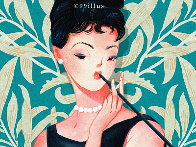 Painting Audrey Hepburn in a Chinese retro style alone china design illustration lady plant vintage
