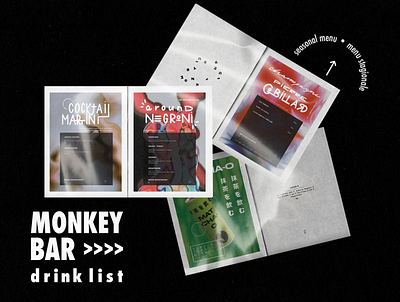Monkey | Drink house Menu adobe adobe indesign adobe photoshop cocktail editorial editorial design menu design poster design