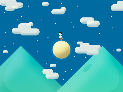 Night Landscape illustration moon mountains night pixel starts