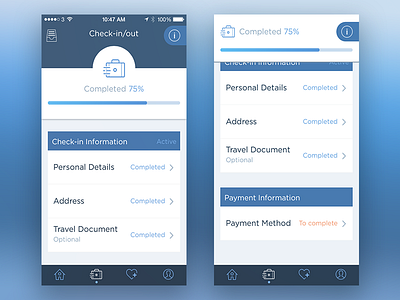 Fast Check-In/out Page app check in hotel info interface ios loading process scroll ui