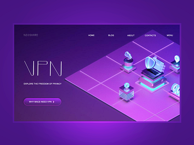 How VPN works? design illustration neon pink puprle shield structure virtual vpn web webdesign website