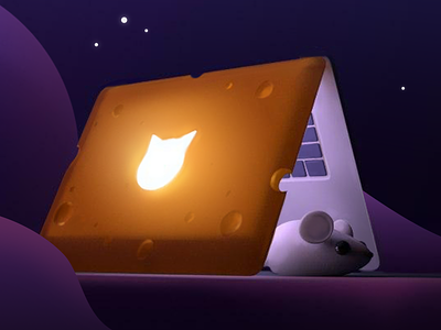 Mac & Cheese 3d 3d art apple c4d cat cheese illustration light mac macbook macbook pro macintosh macos mouse night purple rat redshift yellow
