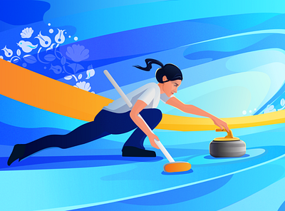 Sports: Curling Illustration 2d 2d art 2d design blue blue and yellow branding design illustration vector