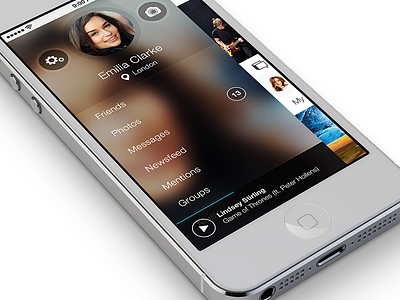 VK App for iOS7 app concept ios 7 iphone menu network photo player side social vk