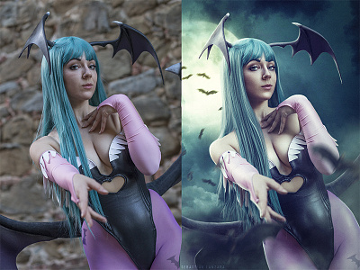 Morrigan color compositing correction digital photoshoot poster retouching texture videogame