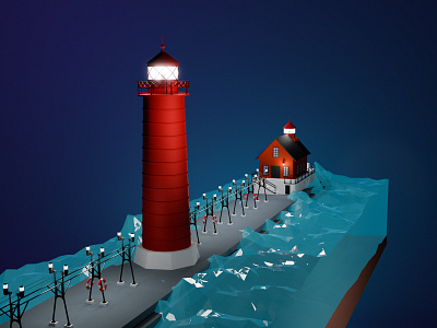 Grand Haven Lighthouse and Pier 3d 3d art blender3d lighthouse low poly water