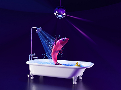 Aqua disco is the new black 3d 3d art bath bathtub blender dance disco ball fishes party rubber duck shower