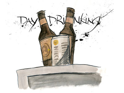Daydrinking acrylic paint beer illustration ink script