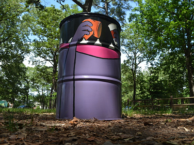 Garbage can wrap-around painting garbage can illustration litter painting park