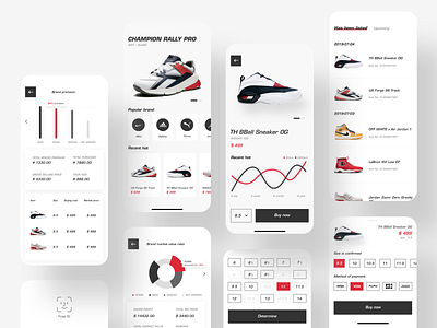 Ahead Of Fashionable shoes trading platform app black illustration red shoes ui ux
