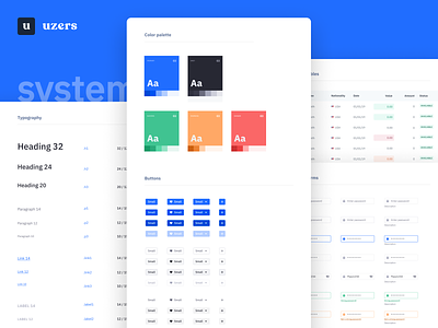 Uzers System WIP (Preview) blue brand brand identity buttons color palette design system figma form inputs interface style guide styleguide table typography ui design ui kit web app