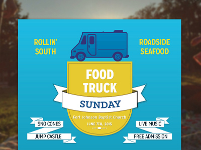 Food Truck Sunday banner blue food truck foodtruck gold postcard poster ribbon shield