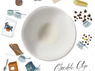 Illustrated recipe- chocolate chip cookies illustration recipe