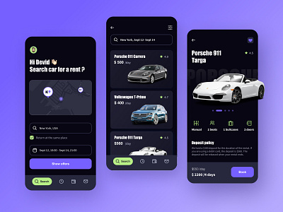 Car renting services app booking car renting ui