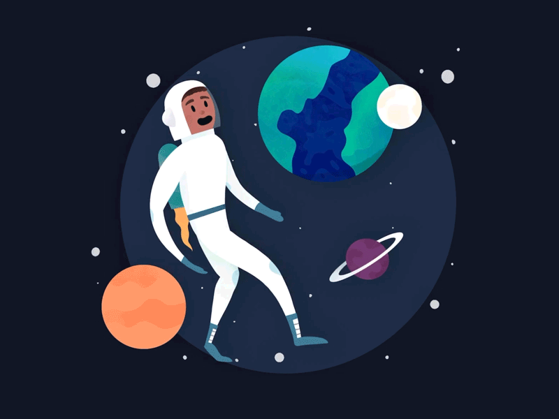 Space Rocketman 3d parallax animated gif animation astronaut cosmic earth floating in space gif hand drawn handdrawn illustration ipad art moon outer space parallax planets procreate rocketman space space man