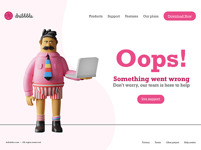 4 0 4 page 3d 404 animation art basic branding challenge dailyui dribbble effects help illustration interface logo notfound page pink support ui userinterface