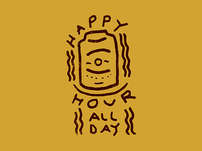 Happy Hour All Day beer brush design drawn grunge hand illustration sketch text type typography vintage