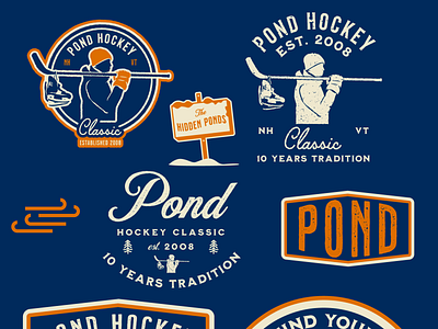 Pond Hockey Classic - initial mocks 2d apparel athletics badge branding design drawn flat grunge hand hockey illustration logo retro sports sportsdesign type typography vector vintage